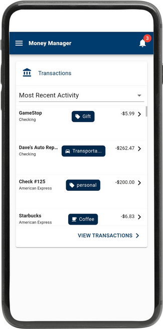 Mobile screen showing transactions view in Money Manager
